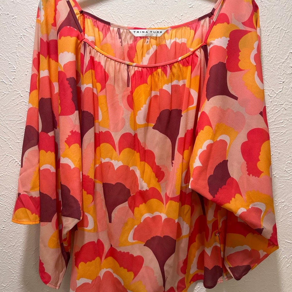 Trina Turk Multicolor Floral-Print Blouse in Coral, Yellow & Burgundy